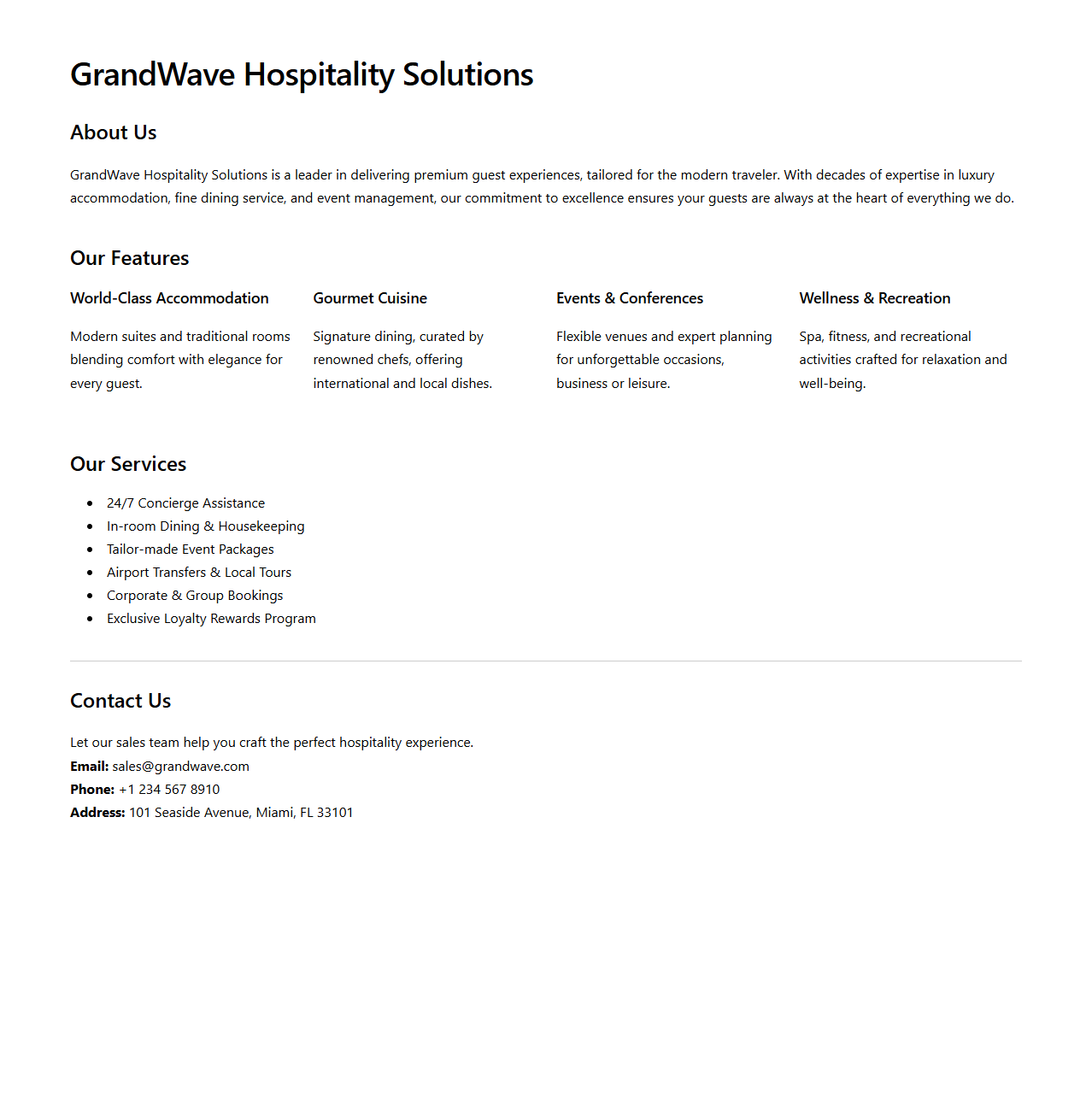 Hospitality Industry Brochure Sample for Sales