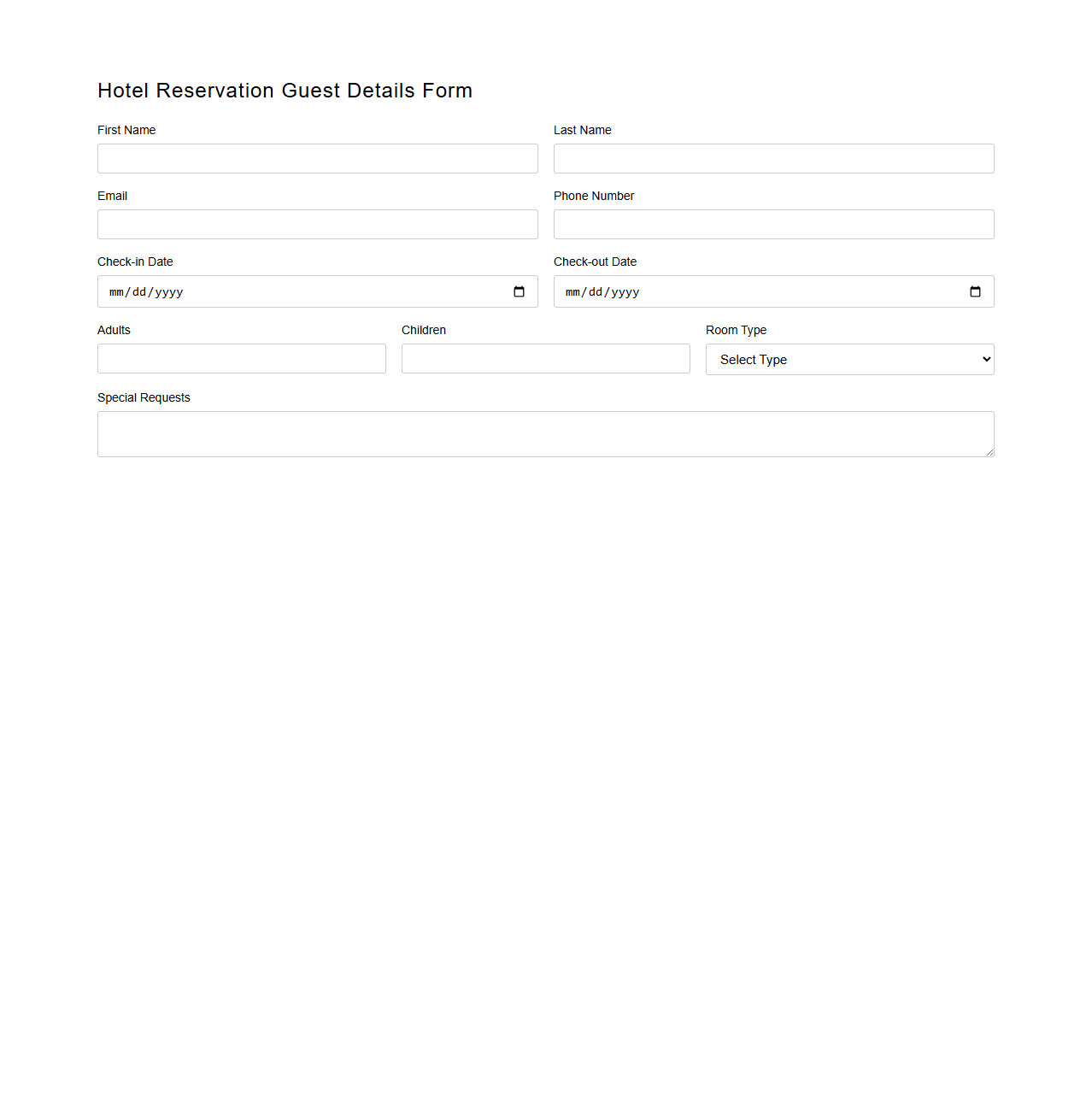 Hotel Reservation Guest Details Form