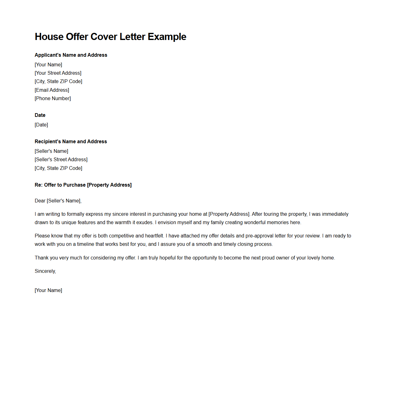 House Offer Cover Letter Example