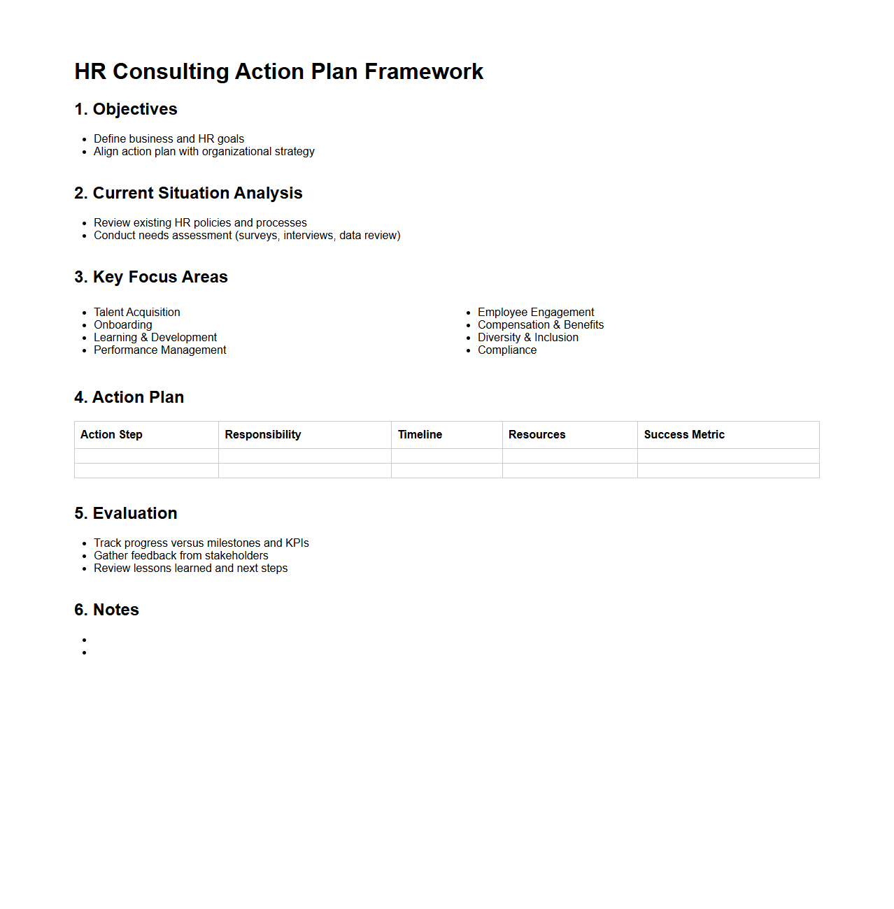 HR Consulting Action Plan Framework