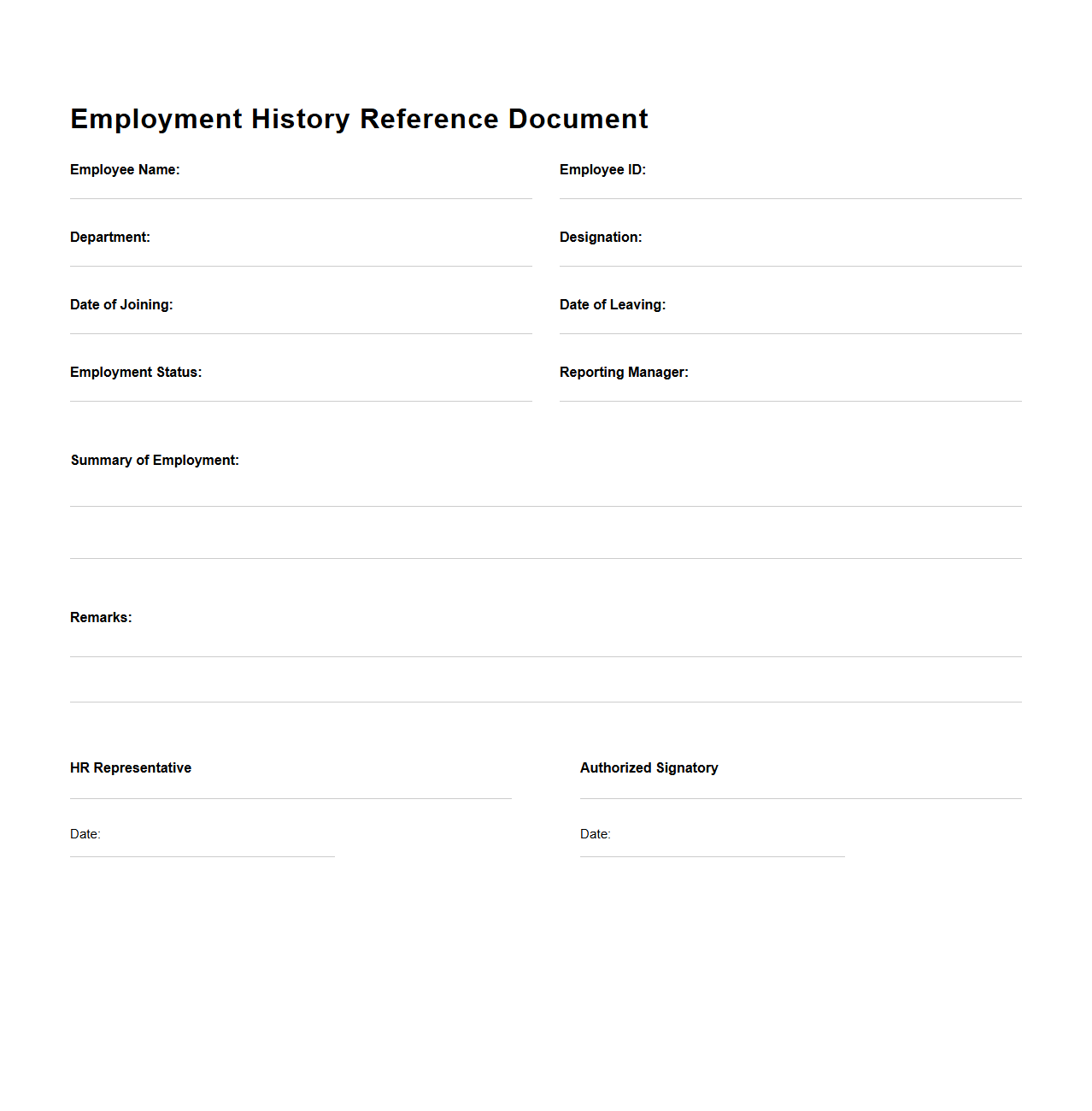 HR Employment History Reference Document