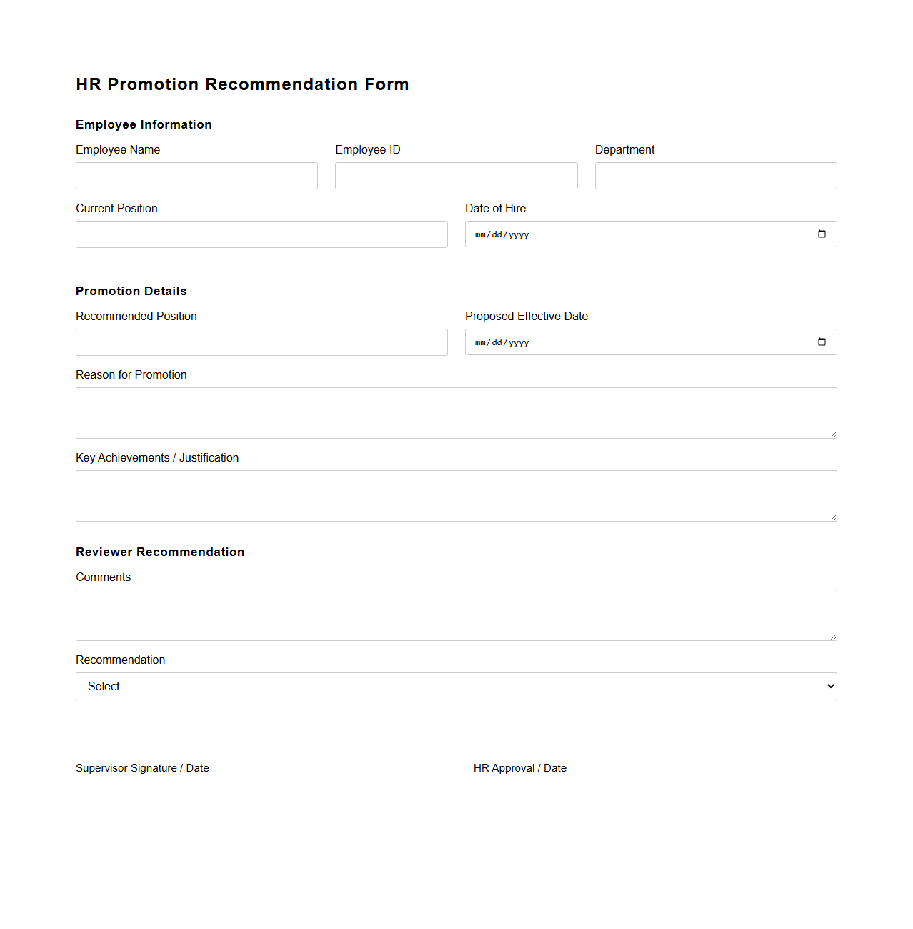 HR Promotion Recommendation Form