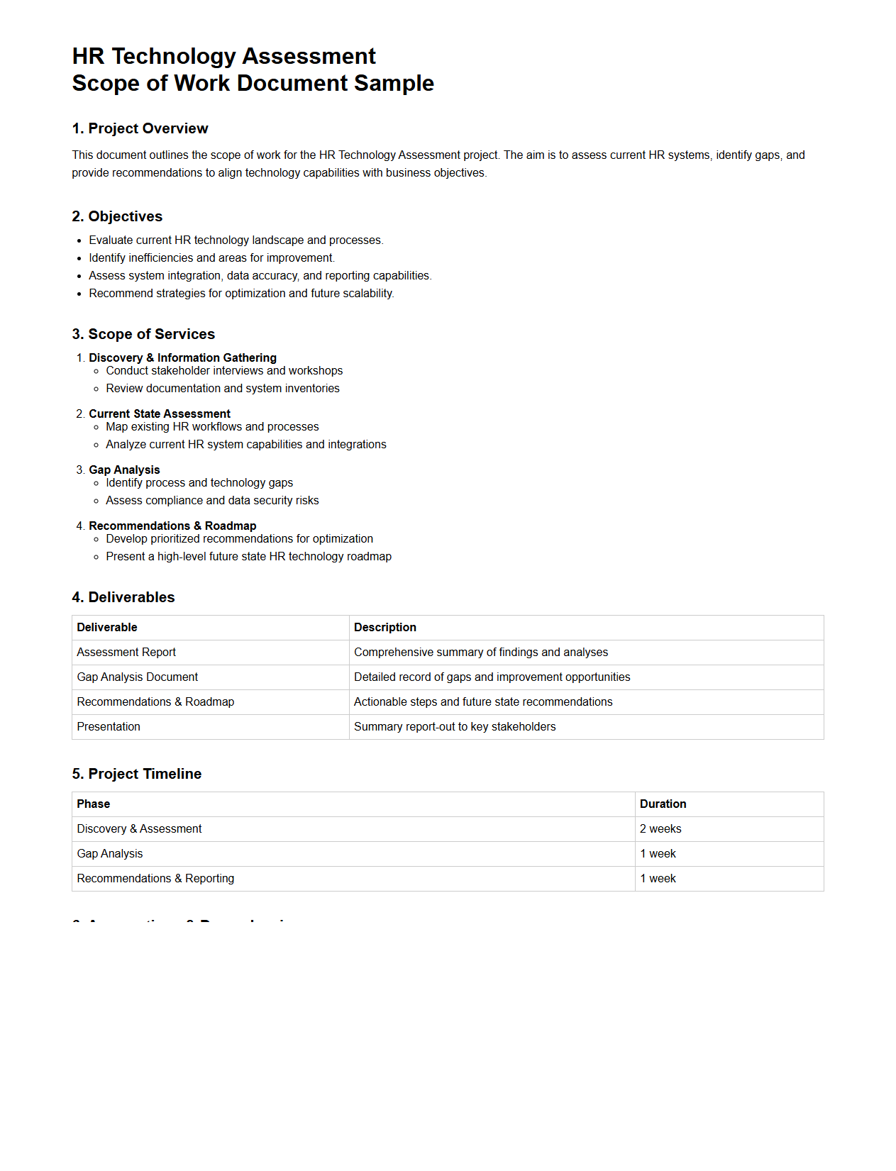 HR Technology Assessment Scope of Work Document Sample