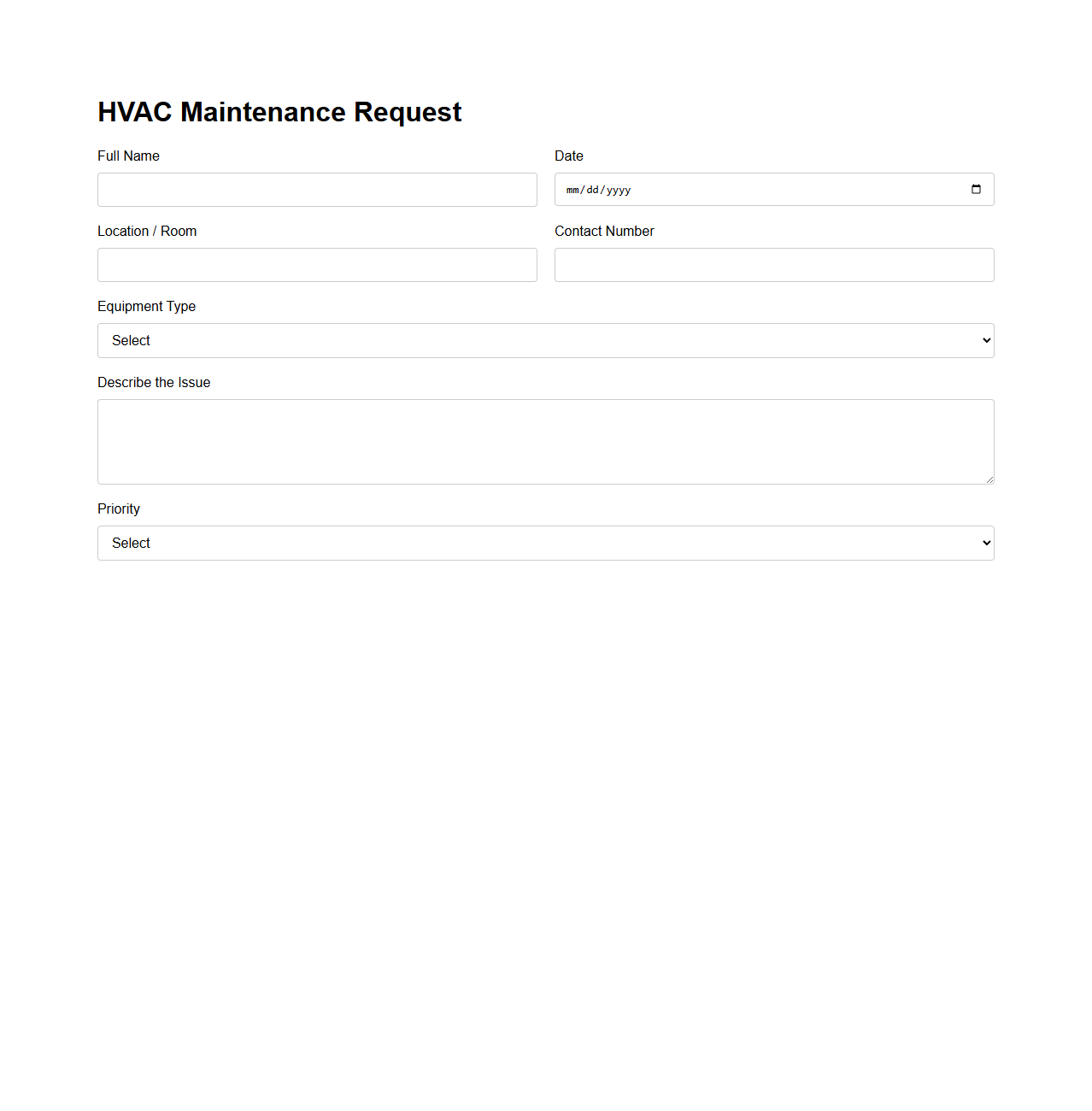 HVAC Maintenance Request Example