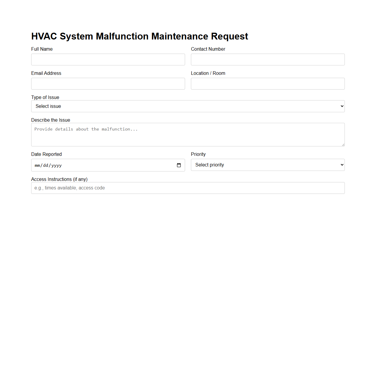 HVAC System Malfunction Maintenance Request