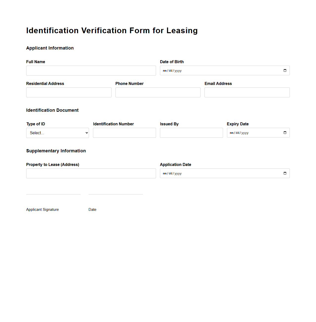 Identification Verification Form for Leasing