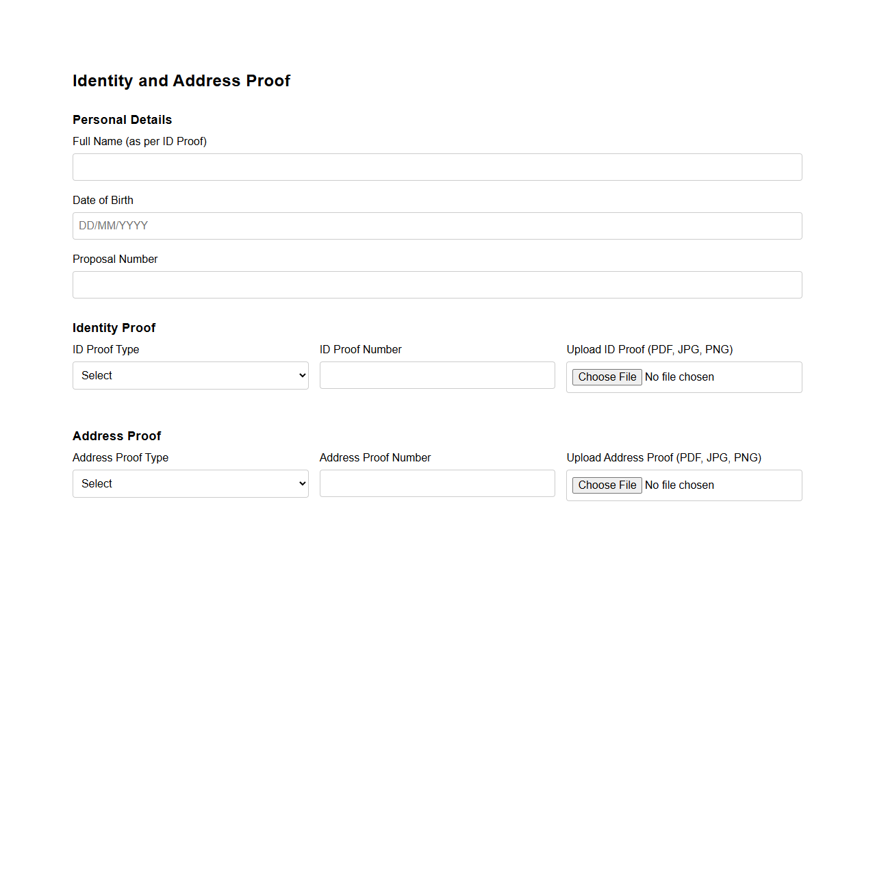 Identity and Address Proof Section in Proposal Form