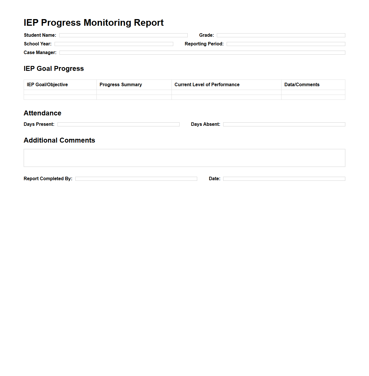 IEP Progress Monitoring Report