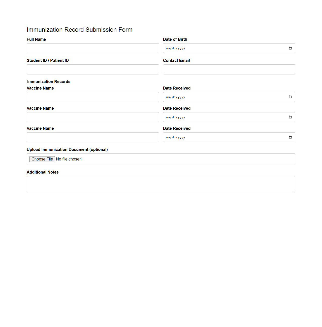 Immunization Record Submission Form