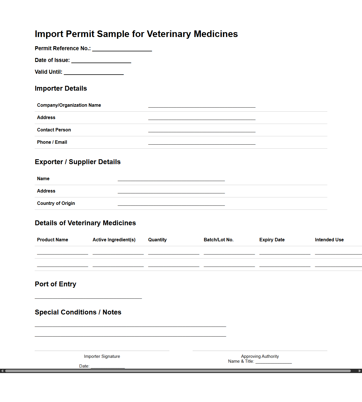 Import Permit Sample for Veterinary Medicines