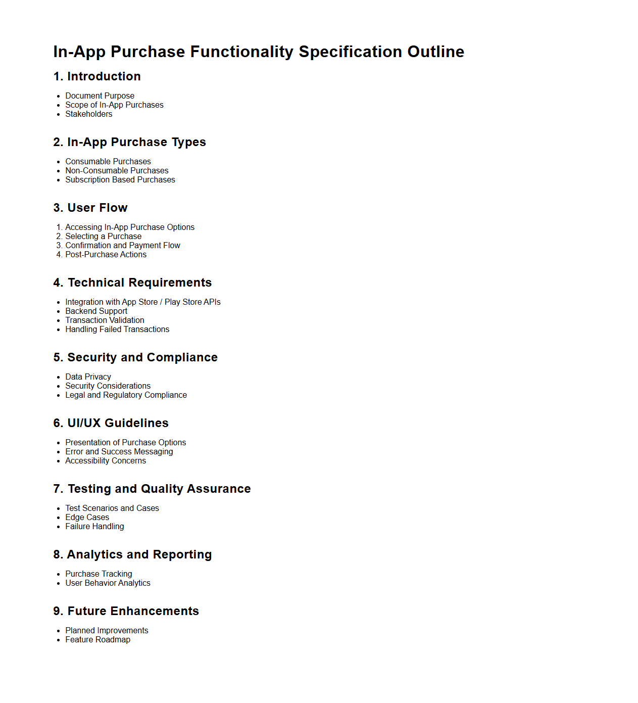 In-App Purchase Functionality Specification Outline