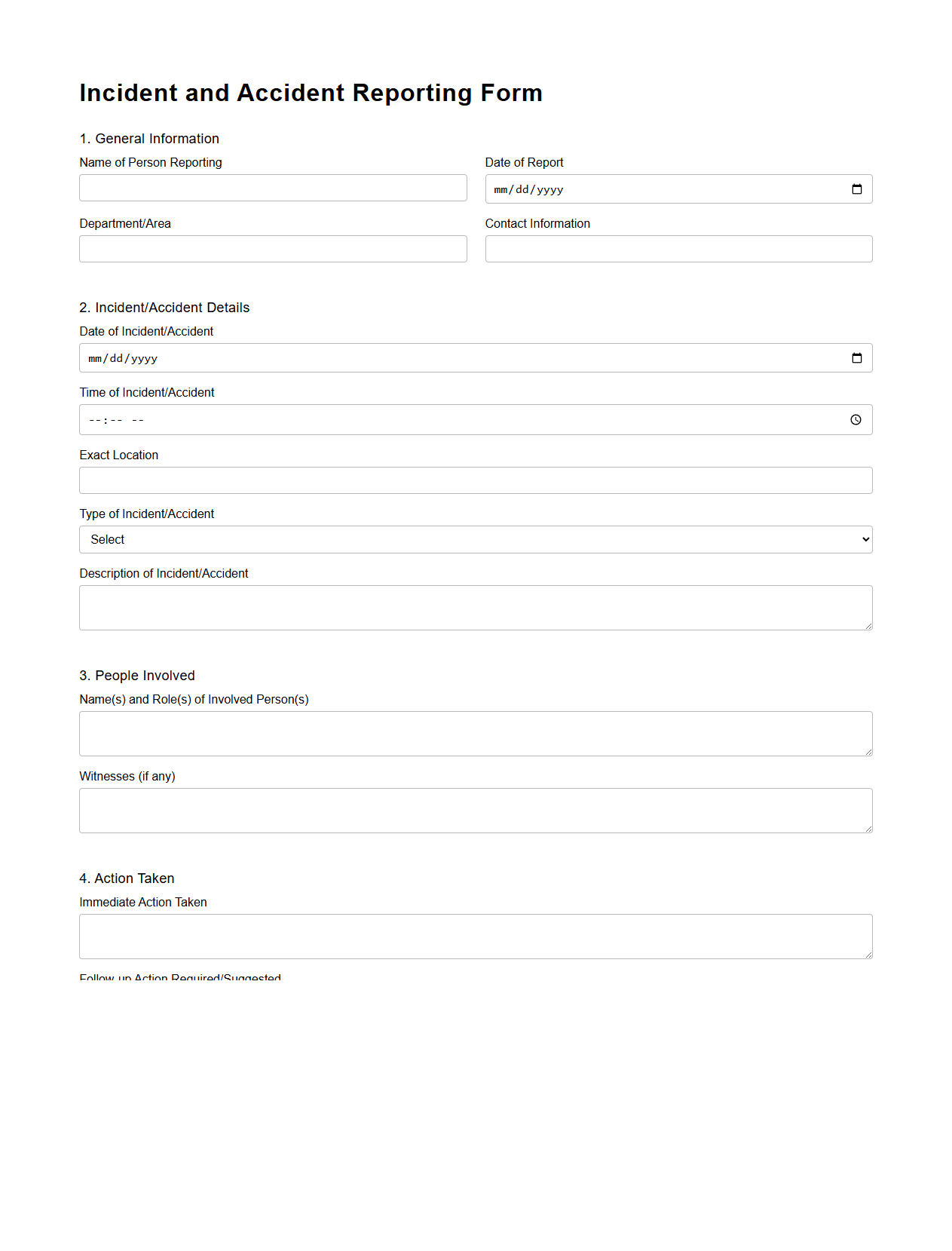 Incident and Accident Reporting Form