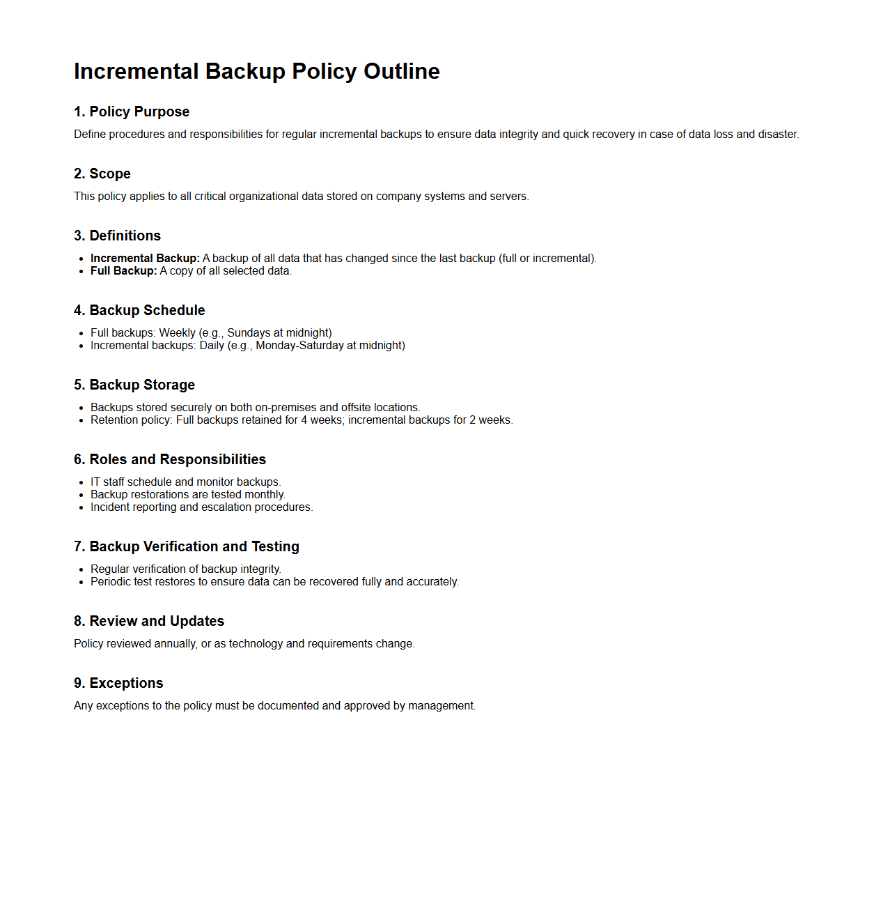 Incremental Backup Policy Outline