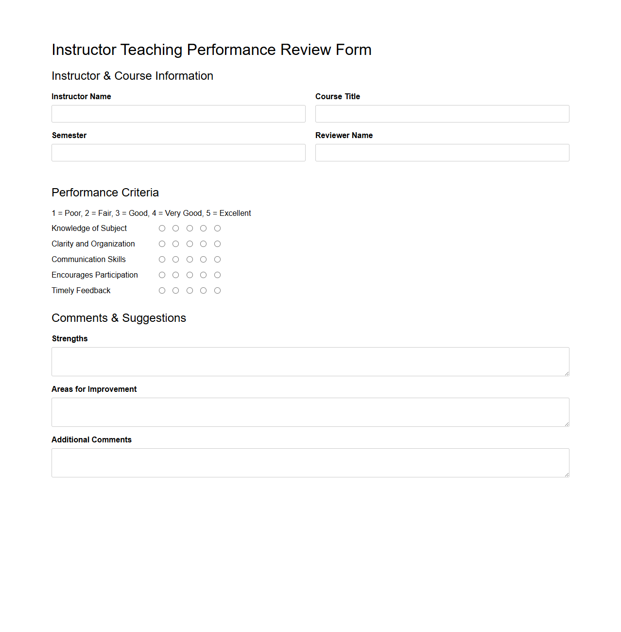 Instructor Teaching Performance Review Form