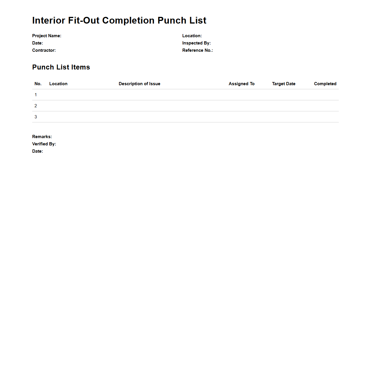 Interior Fit-Out Completion Punch List