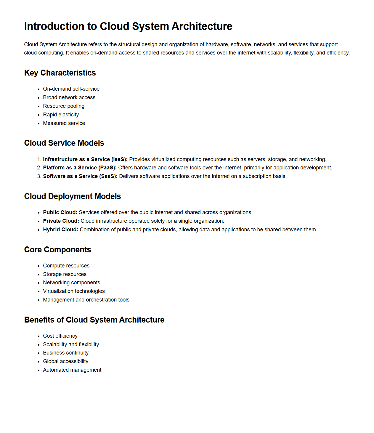 Introduction to Cloud System Architecture