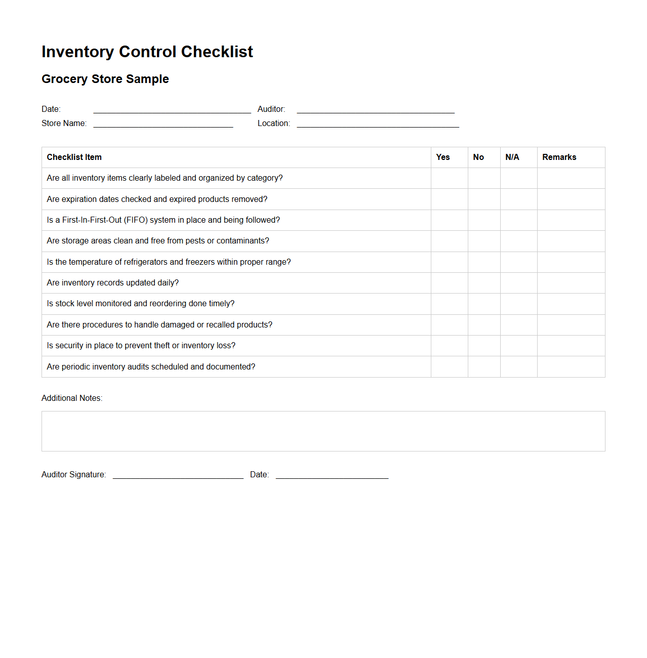 Inventory Control Checklist for Grocery Stores