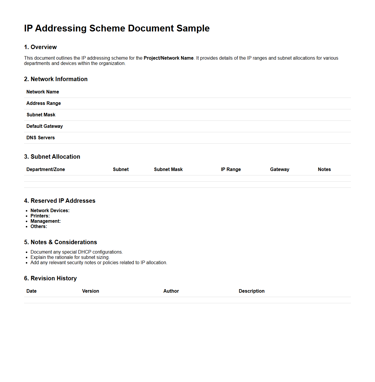 IP Addressing Scheme Document Sample