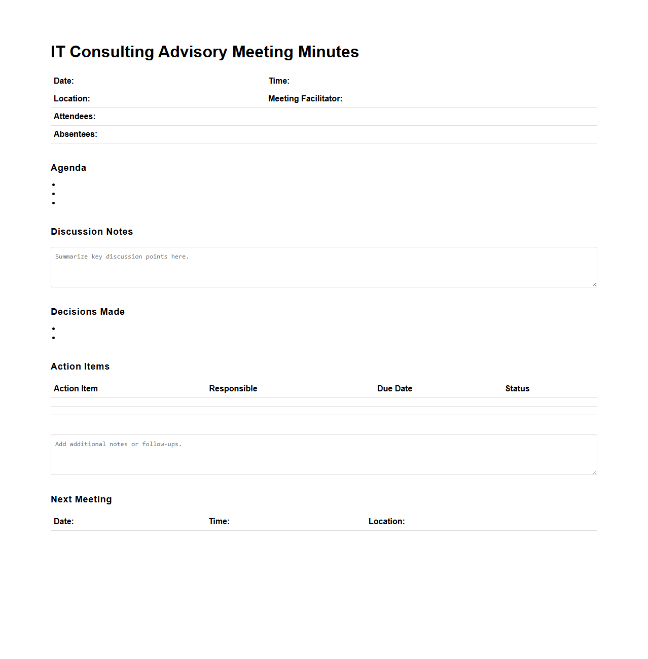 IT Consulting Advisory Meeting Minutes Template