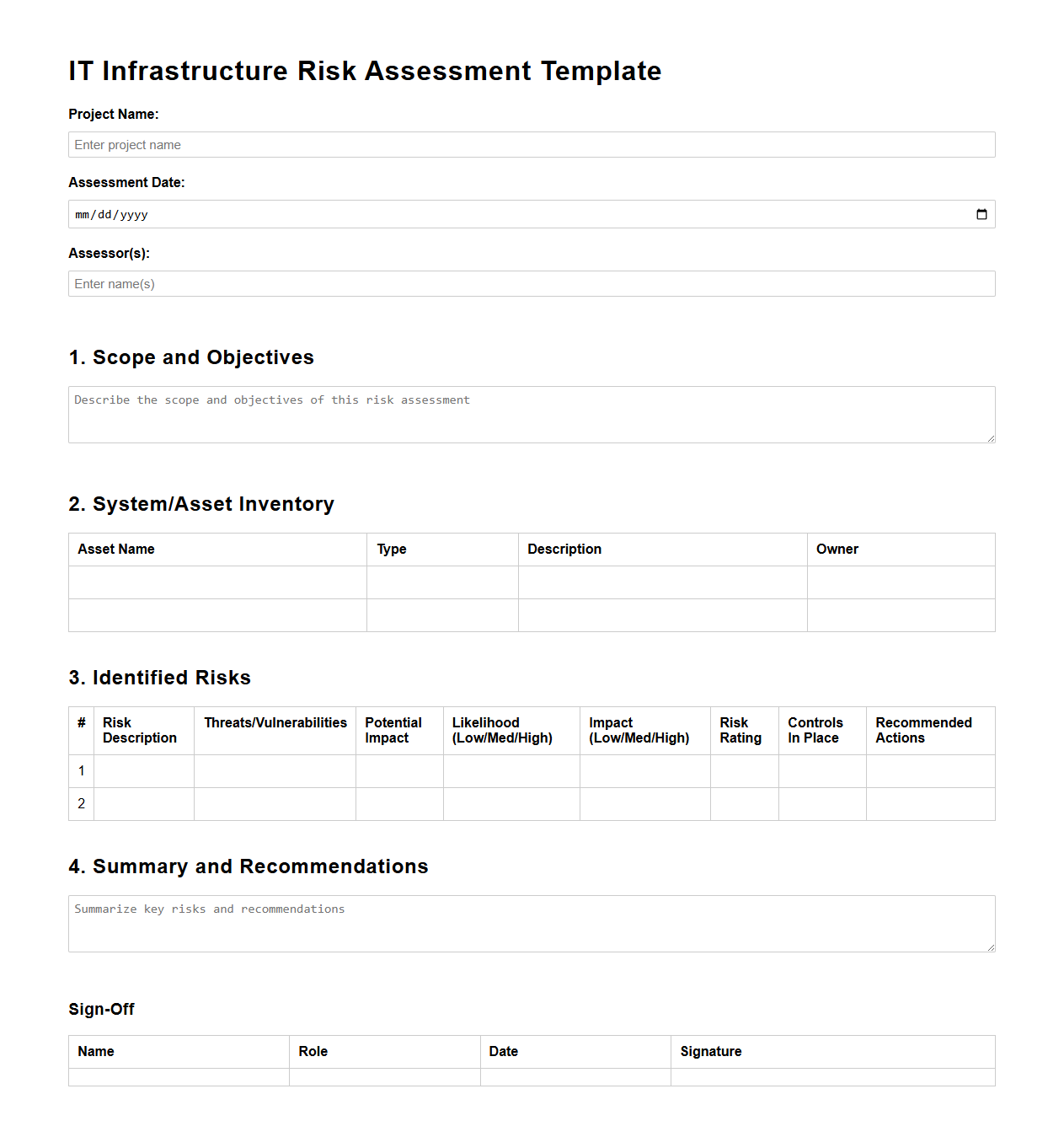 IT Infrastructure Risk Assessment Template for Consulting Projects