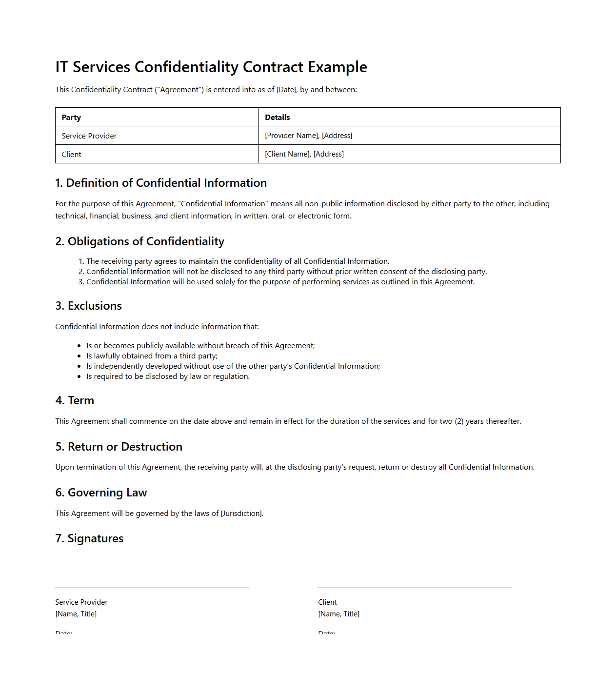 IT Services Confidentiality Contract Example