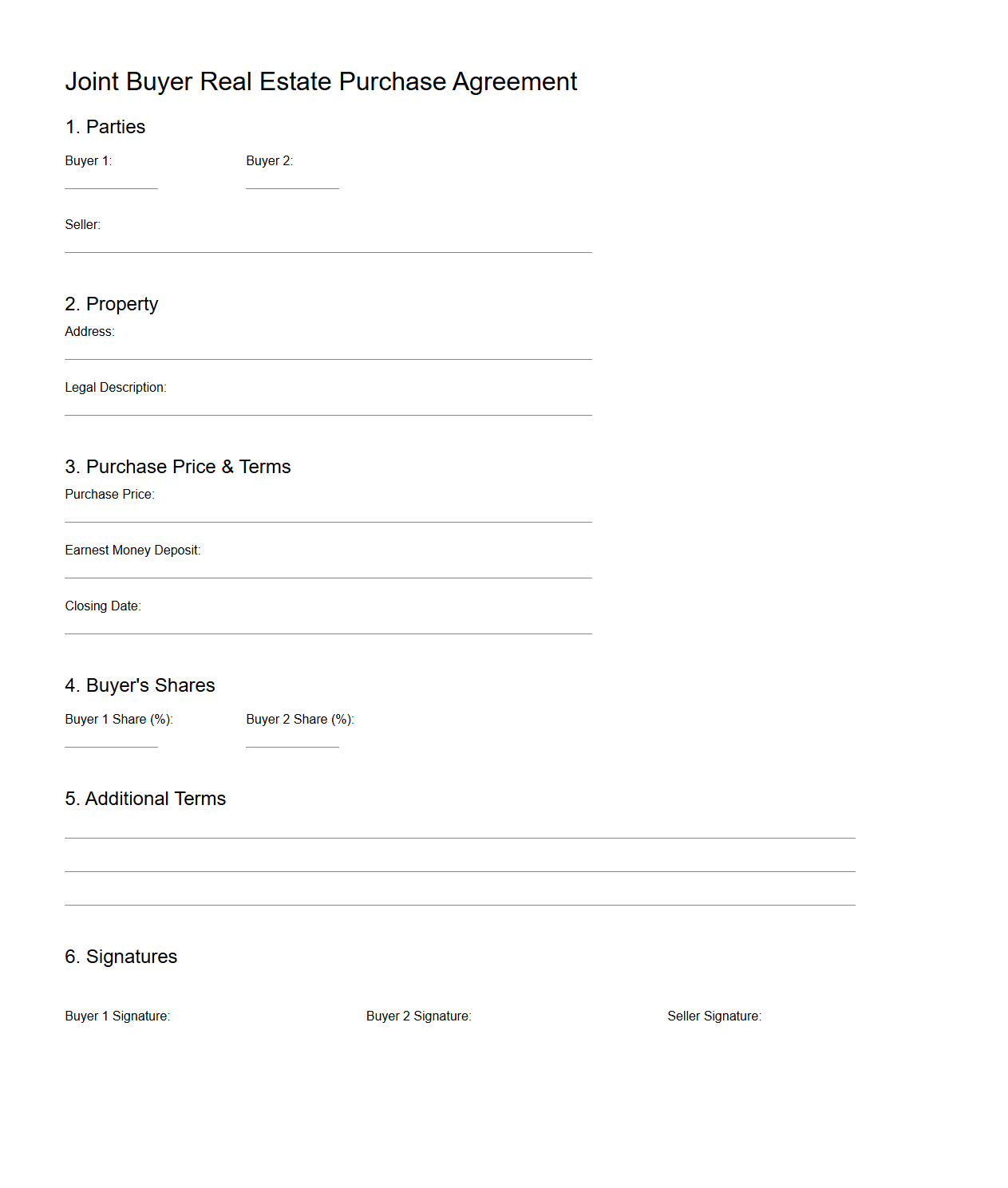 Joint Buyer Real Estate Purchase Agreement