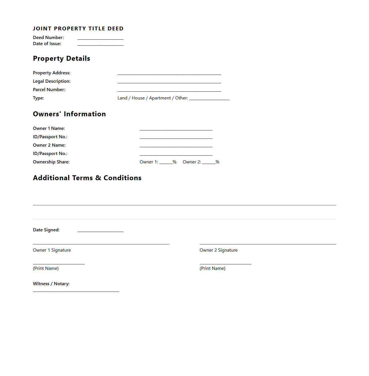 Joint Property Title Deed Sample