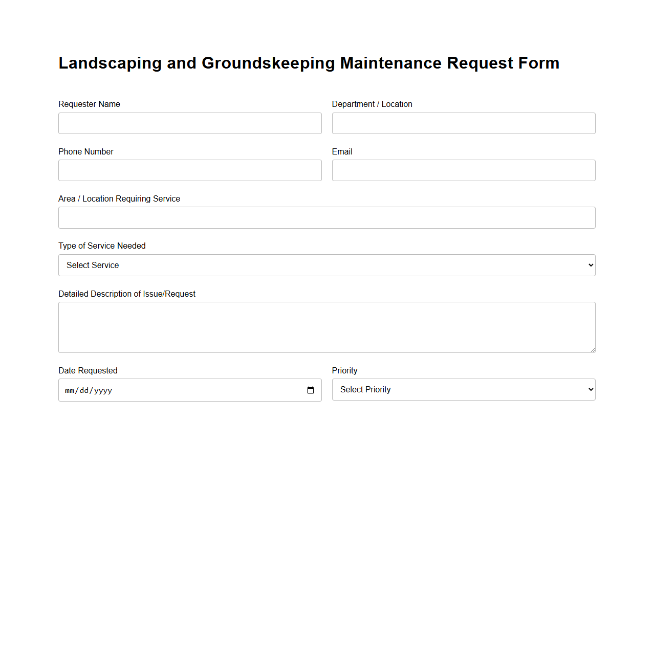 Landscaping and Groundskeeping Maintenance Request Form
