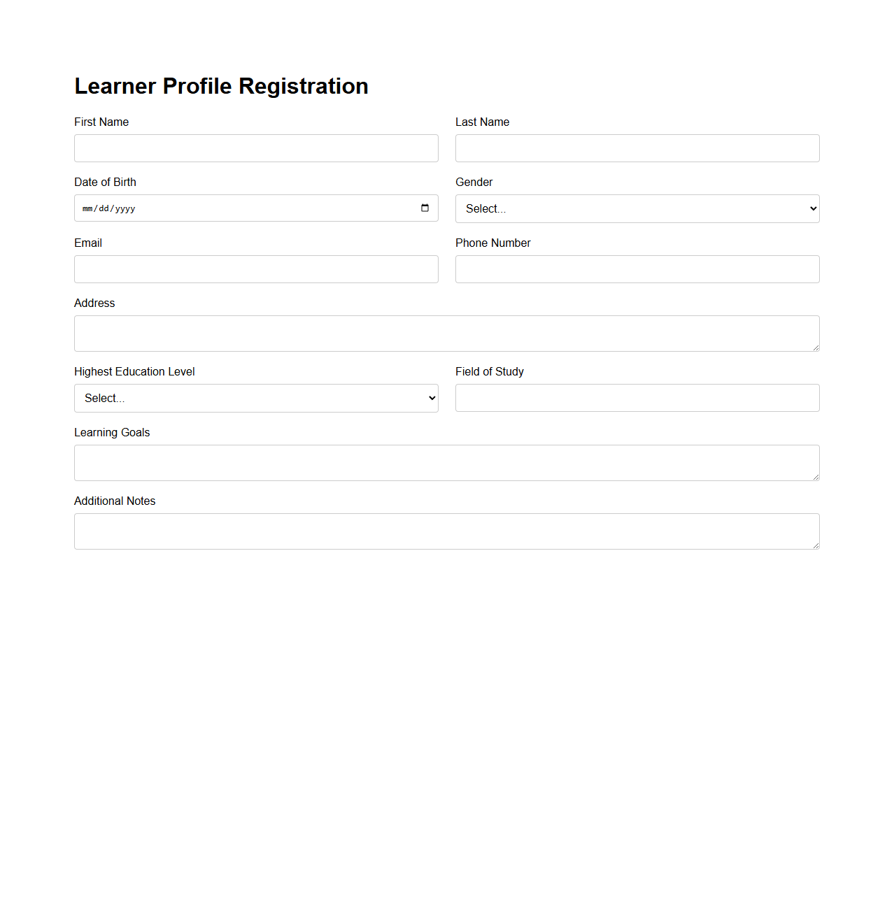 Learner Profile Registration Document