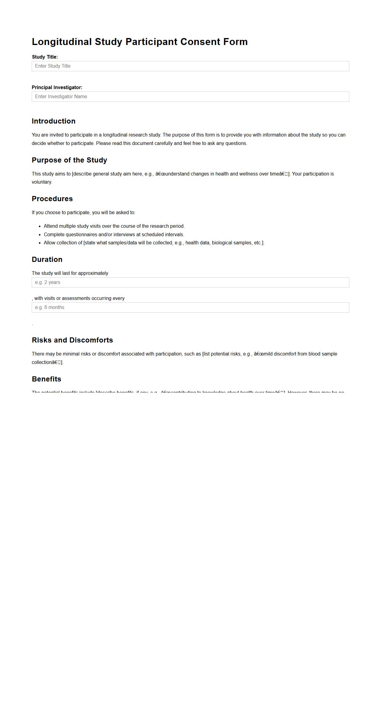Longitudinal Study Participant Consent Form