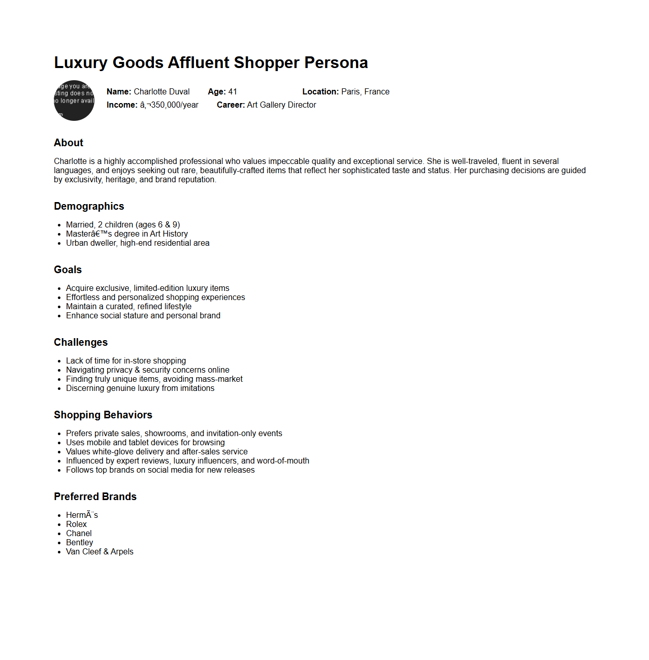 Luxury Goods Affluent Shopper Persona