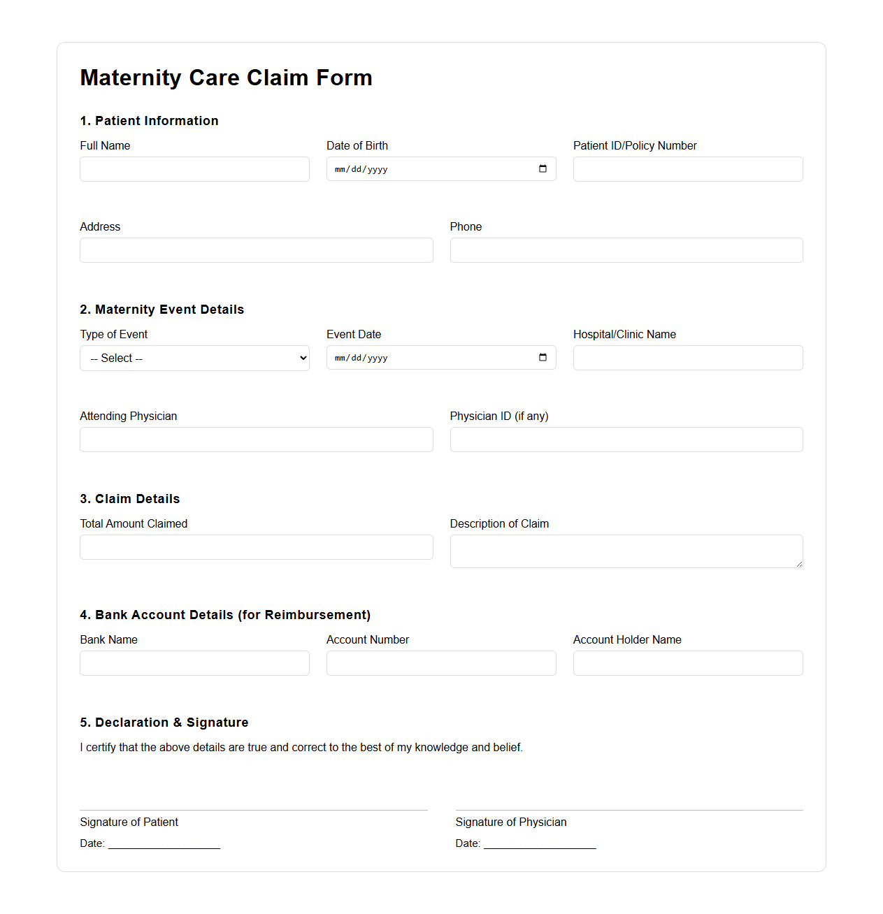 Maternity Care Claim Form Document Sample