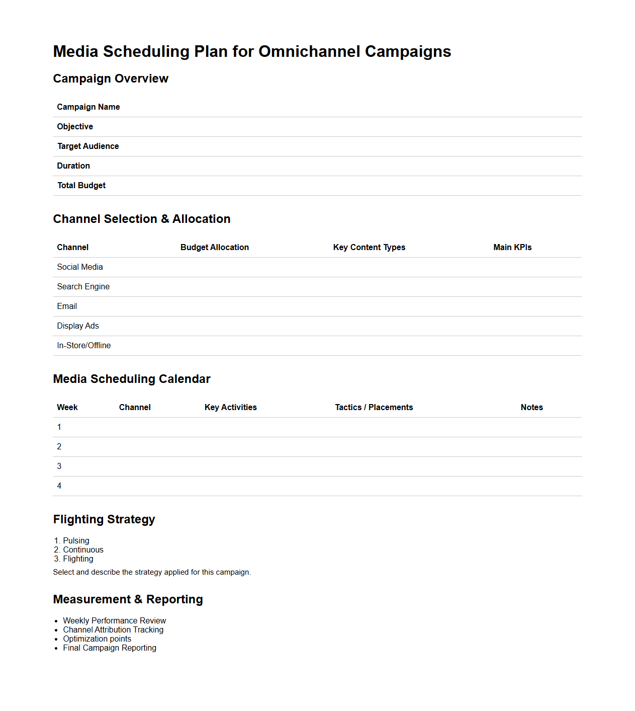Media Scheduling Plan for Omnichannel Campaigns