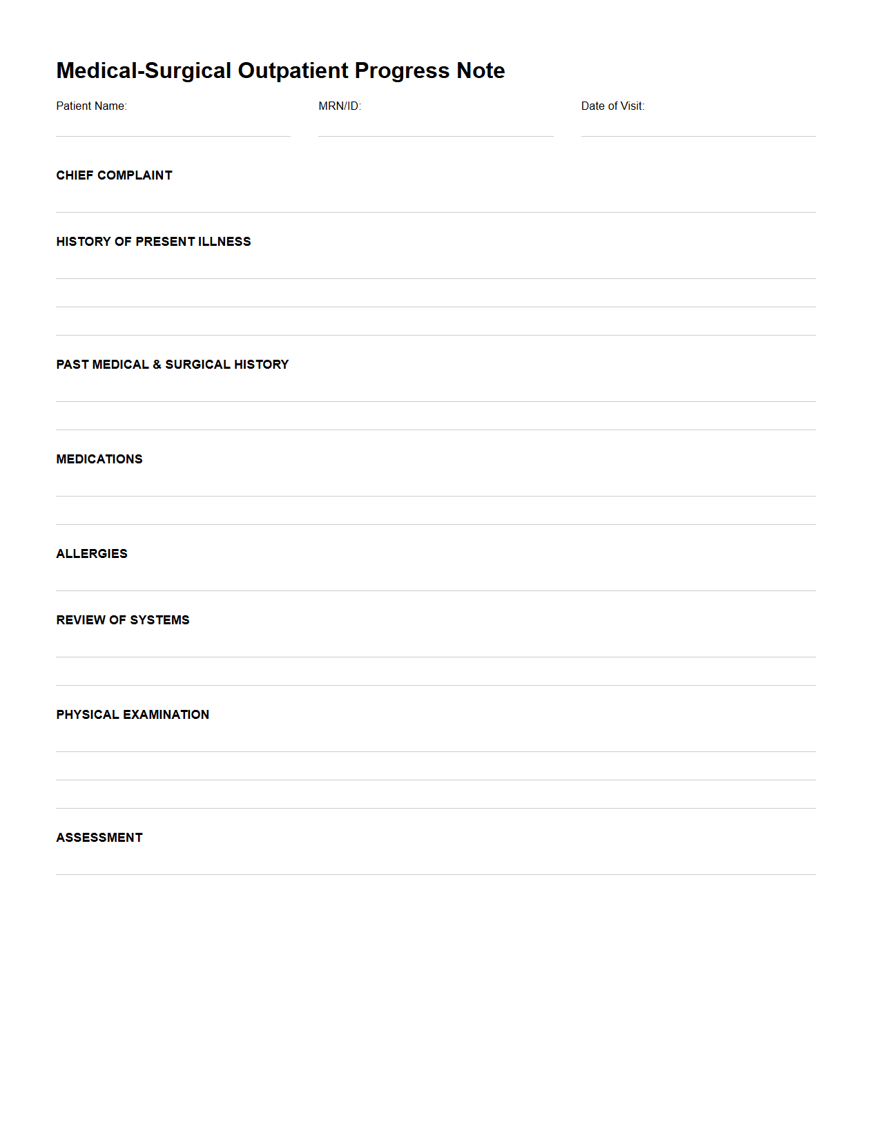 Medical-Surgical Outpatient Progress Note Outline