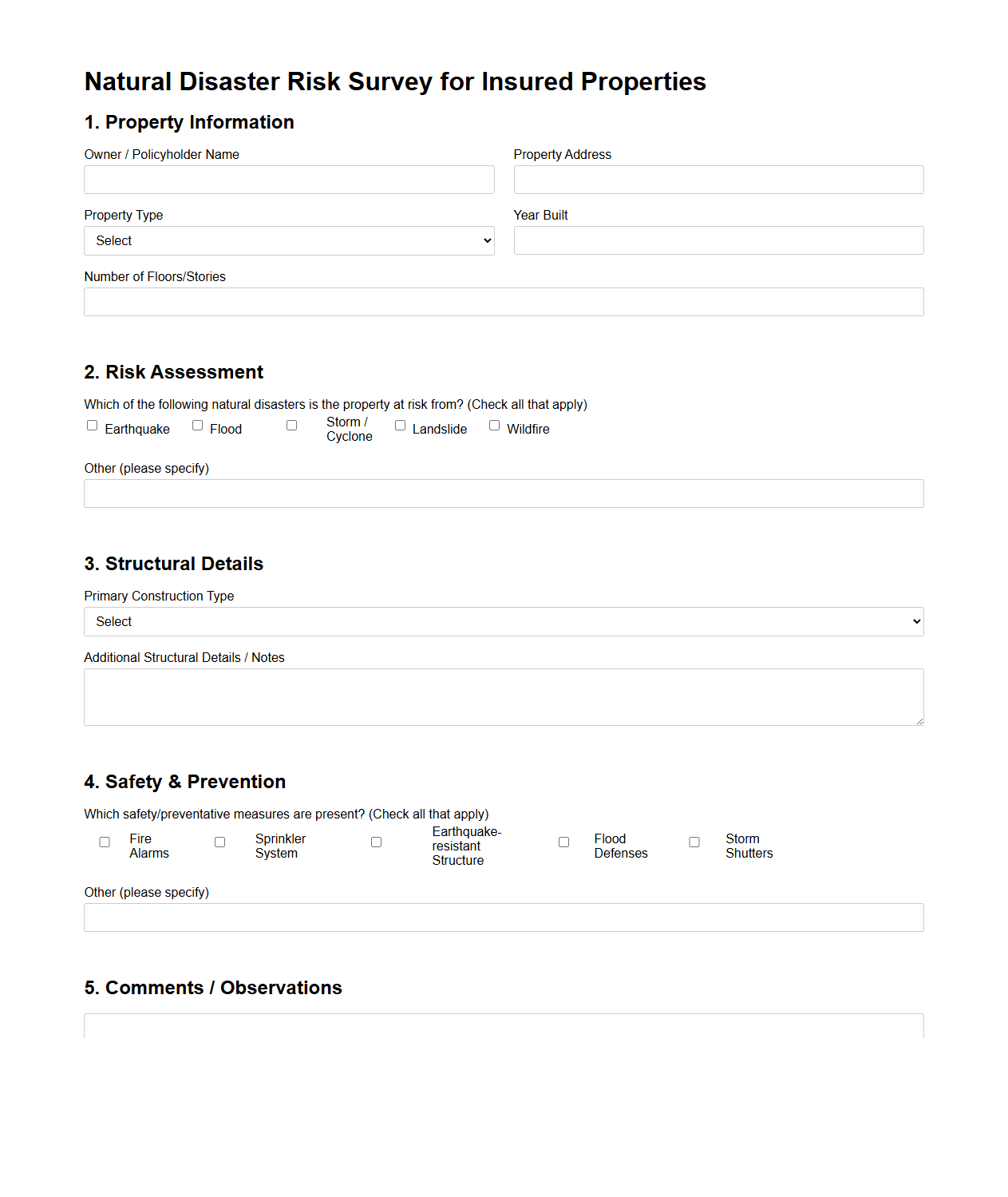 Natural Disaster Risk Survey for Insured Properties