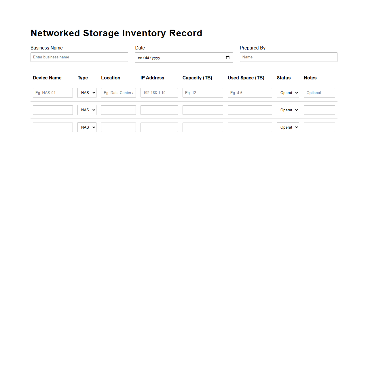 Networked Storage Inventory Record for Businesses