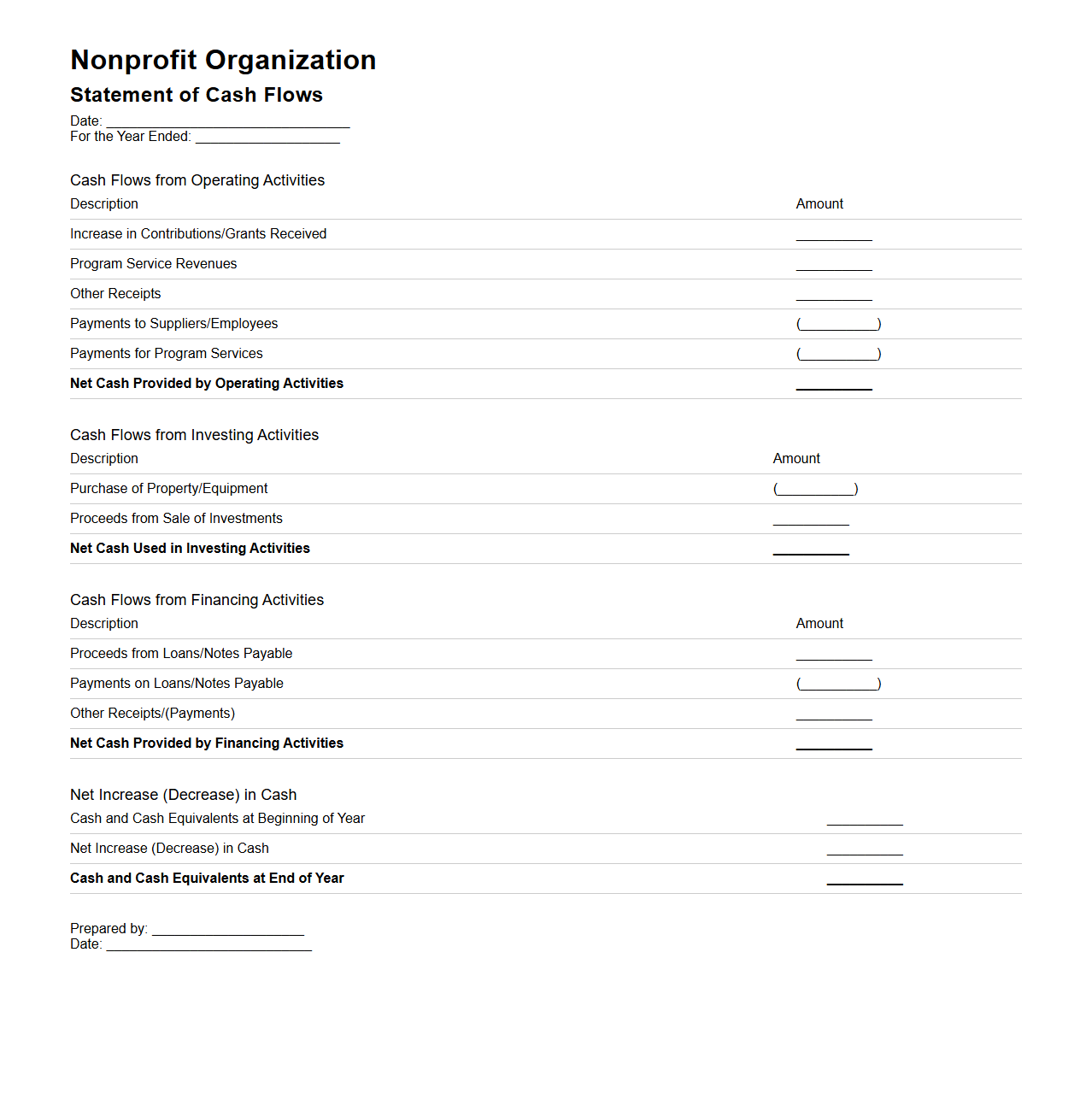 Nonprofit Organization Cash Flow Statement