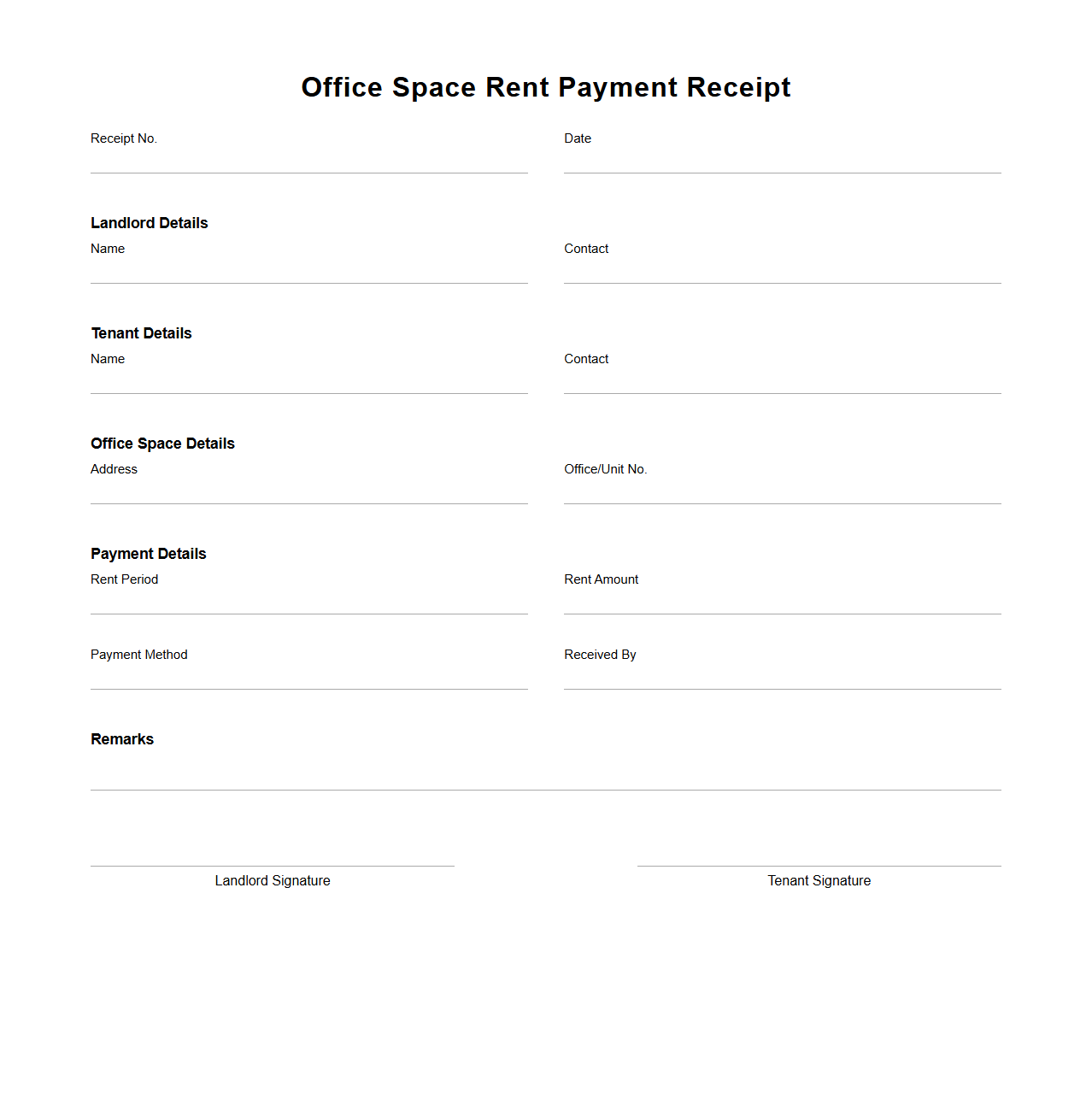 Office Space Rent Payment Receipt