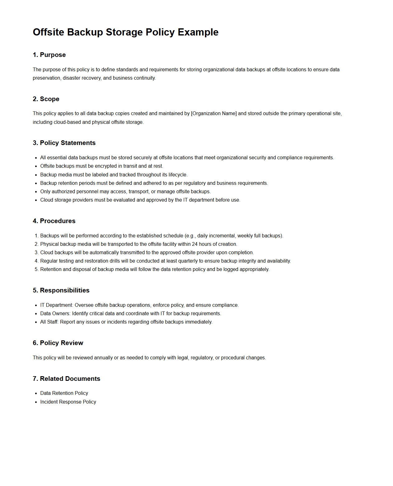 Offsite Backup Storage Policy Example