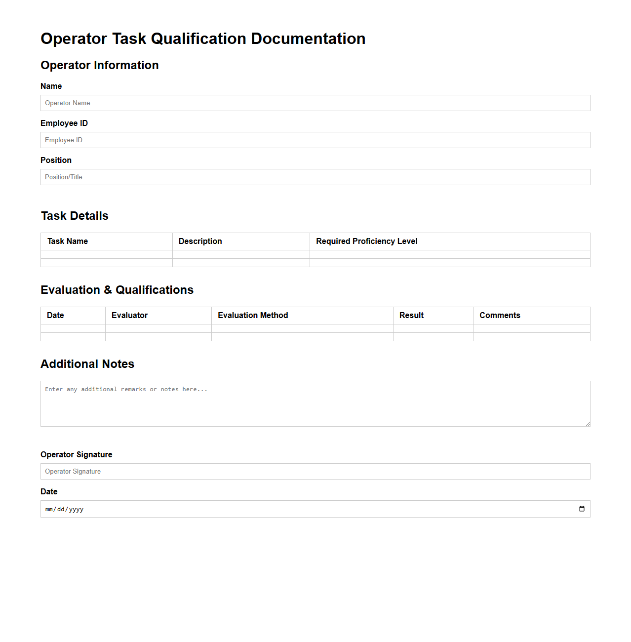 Operator Task Qualification Documentation