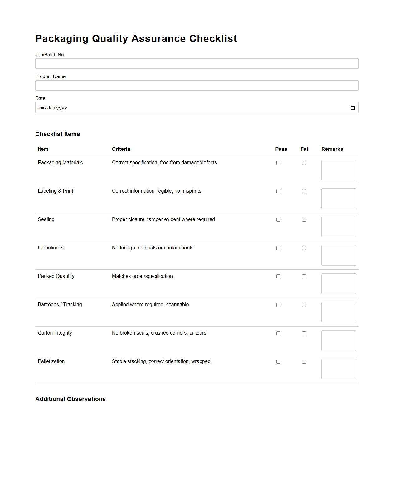 Packaging Quality Assurance Checklist for Manufacturing