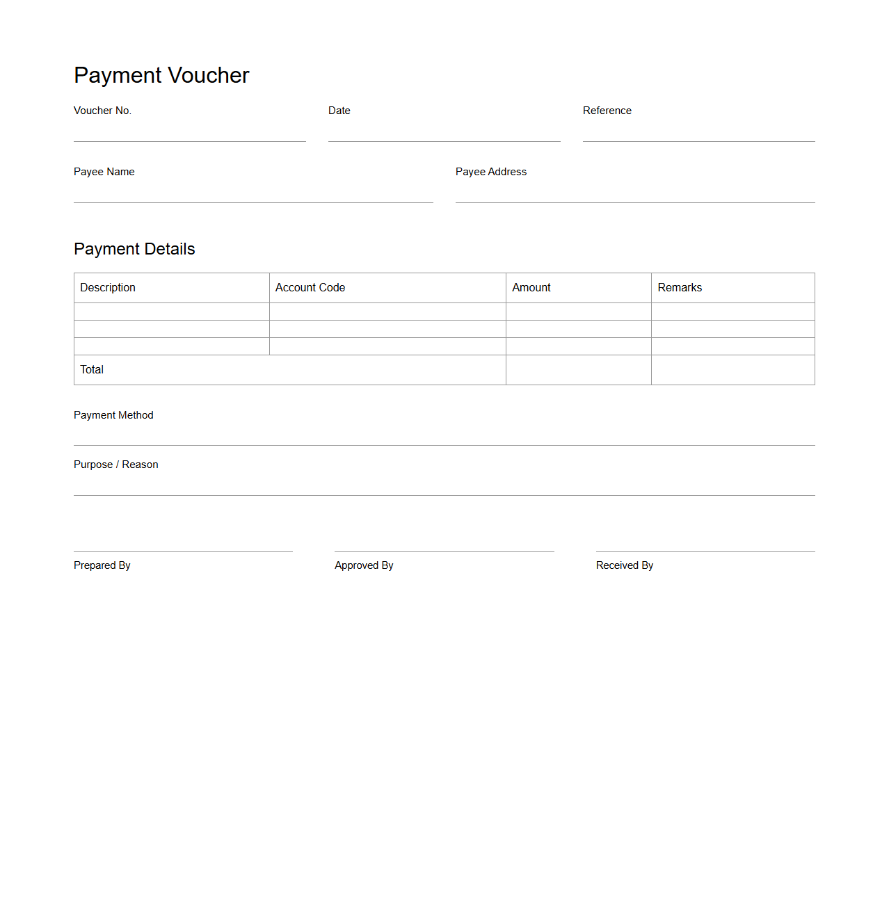 Payment Voucher Template for Business Transactions
