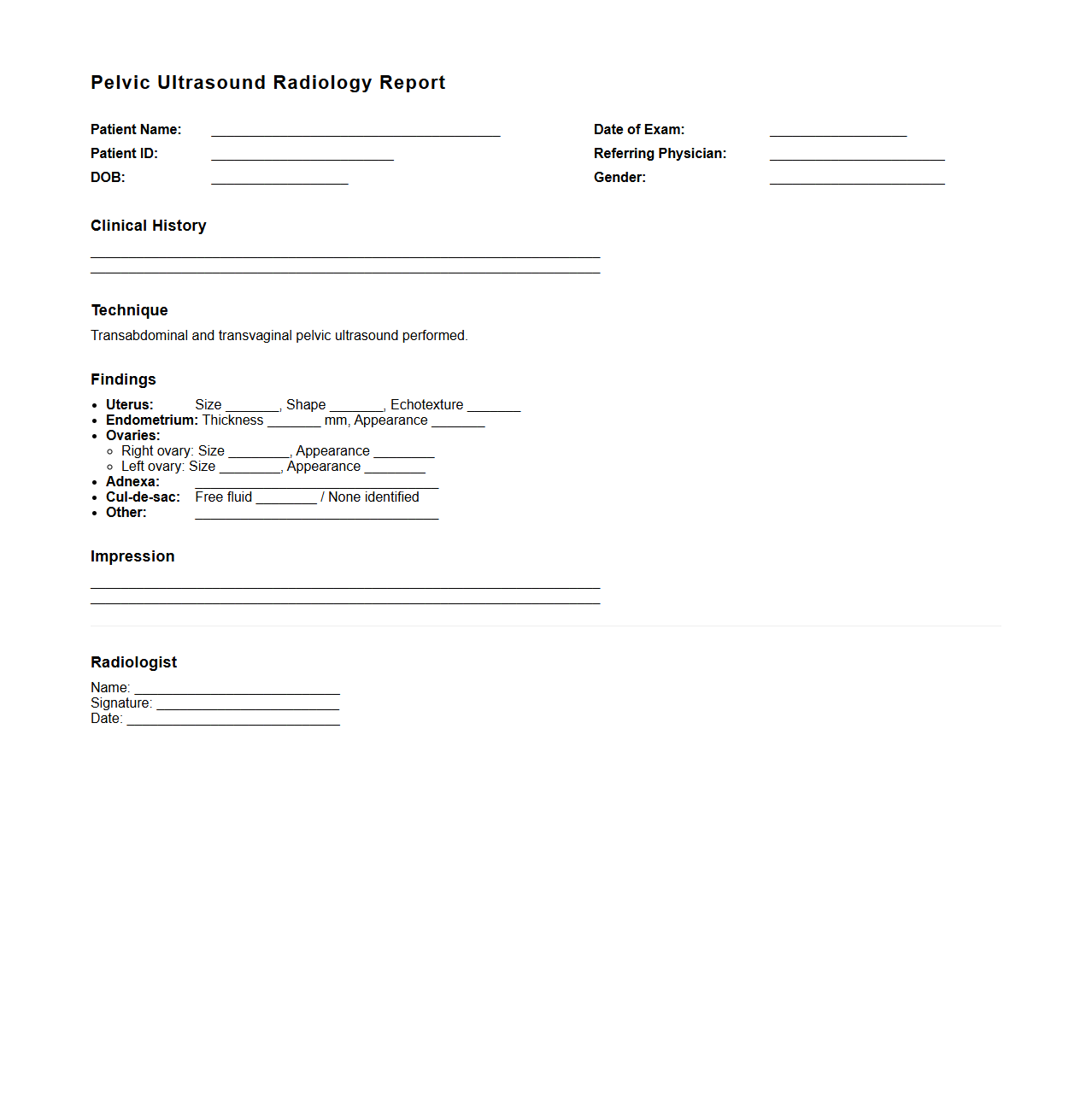 Pelvic Ultrasound Radiology Report Example