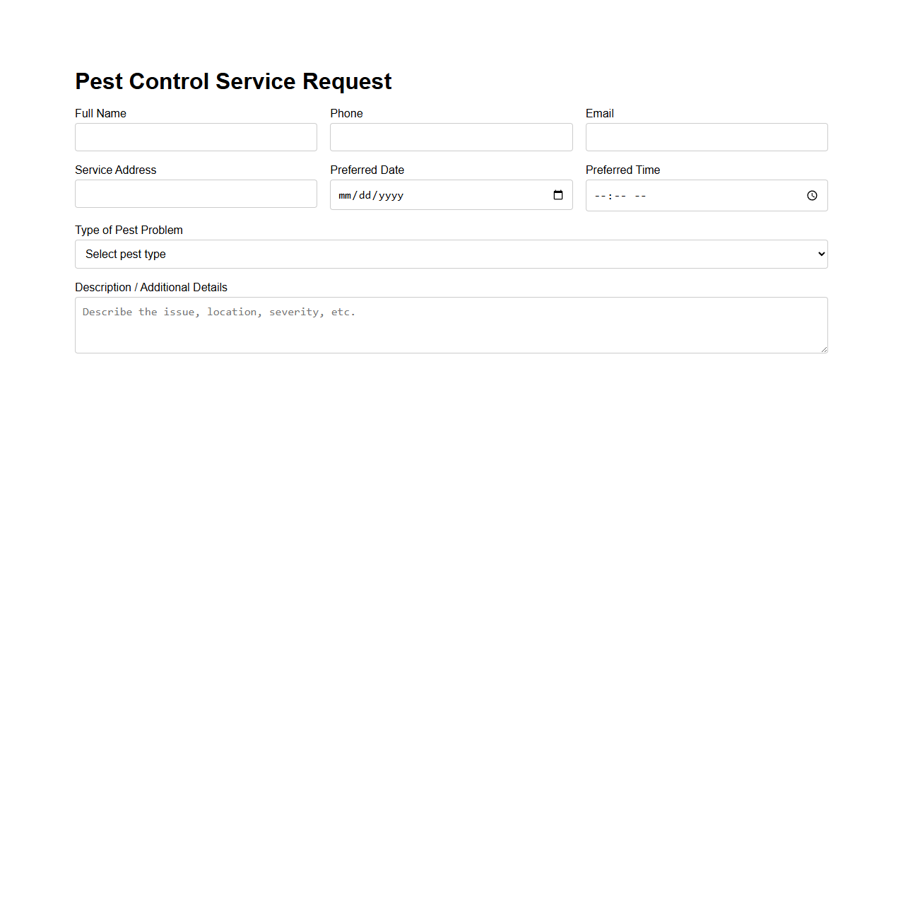 Pest Control Service Request Template