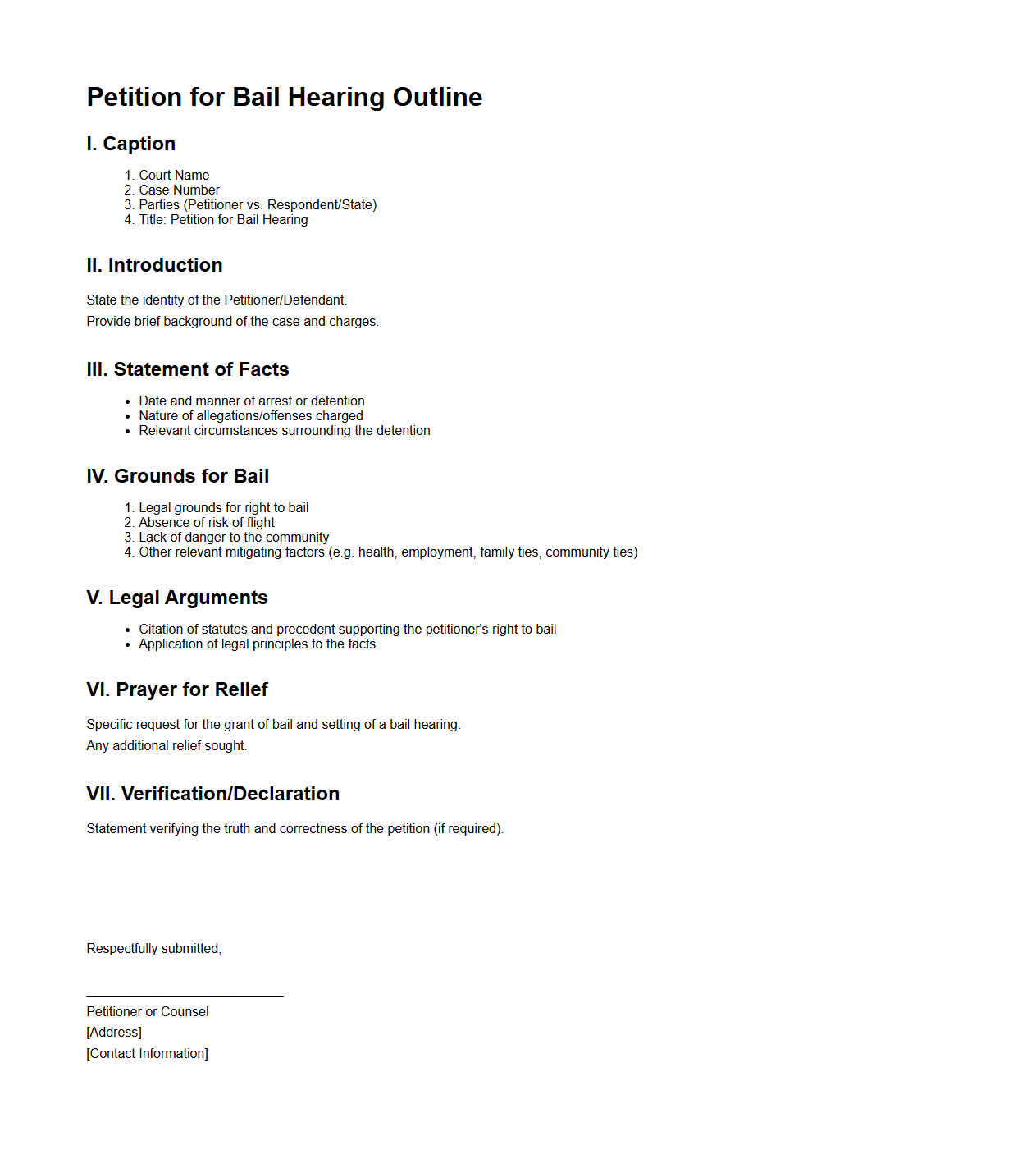 Petition for Bail Hearing Outline