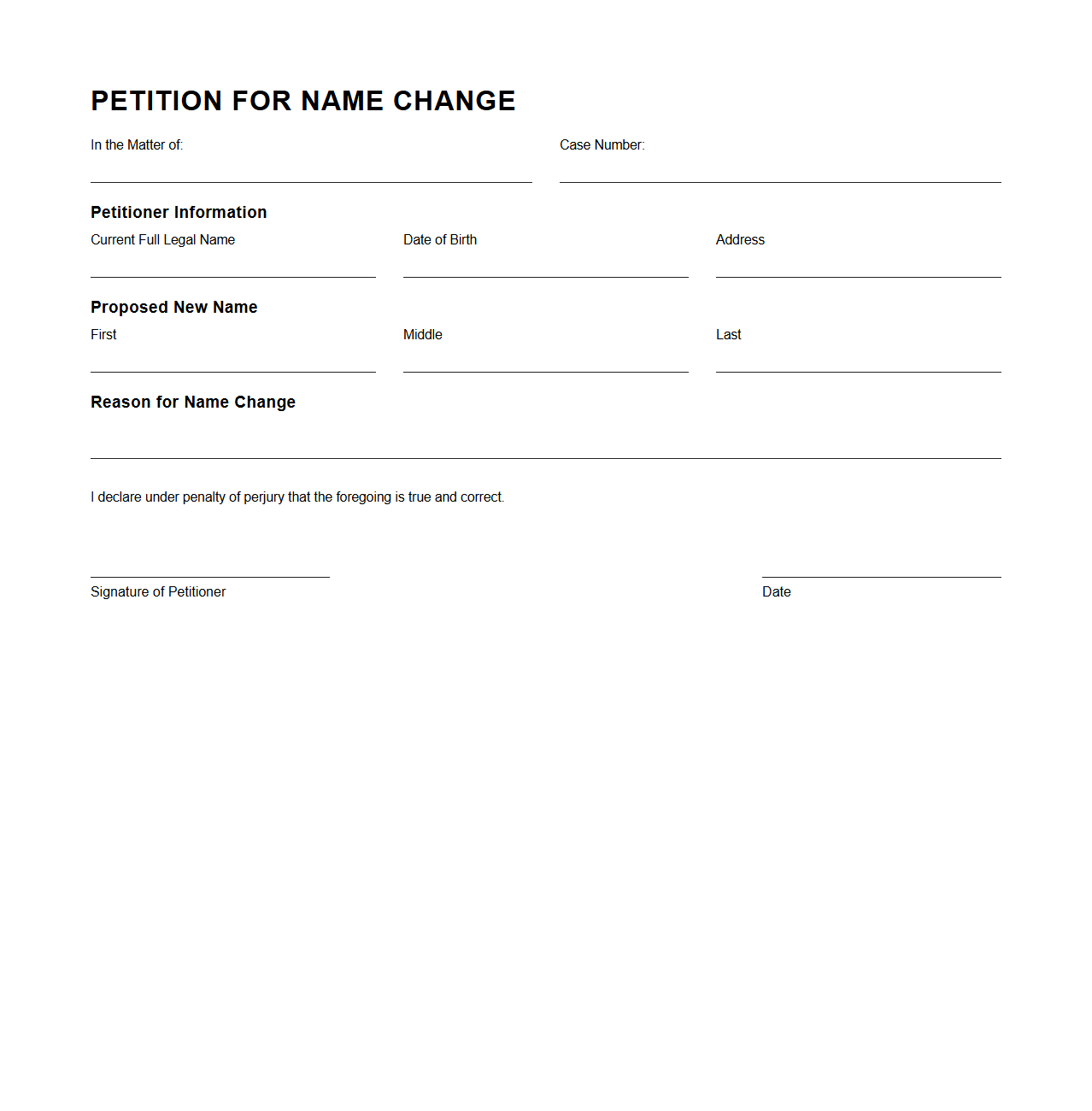 Petition for Name Change in Family Law Cases
