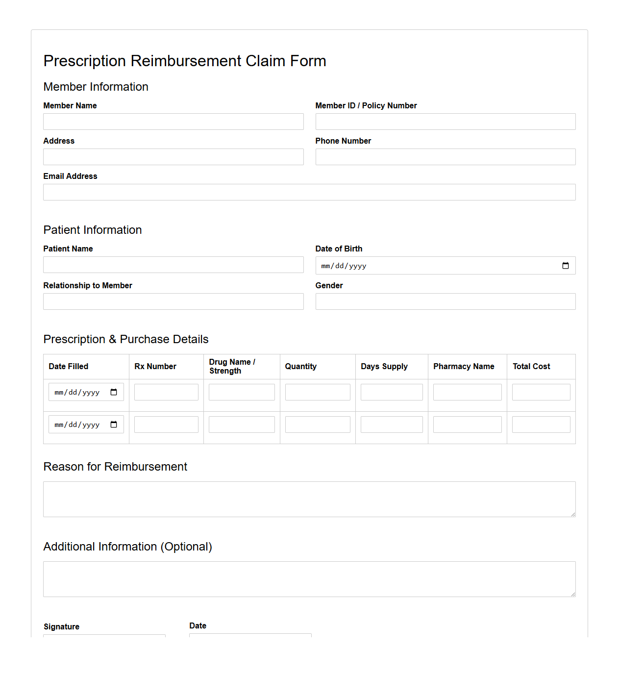 Prescription Reimbursement Claim Form Sample
