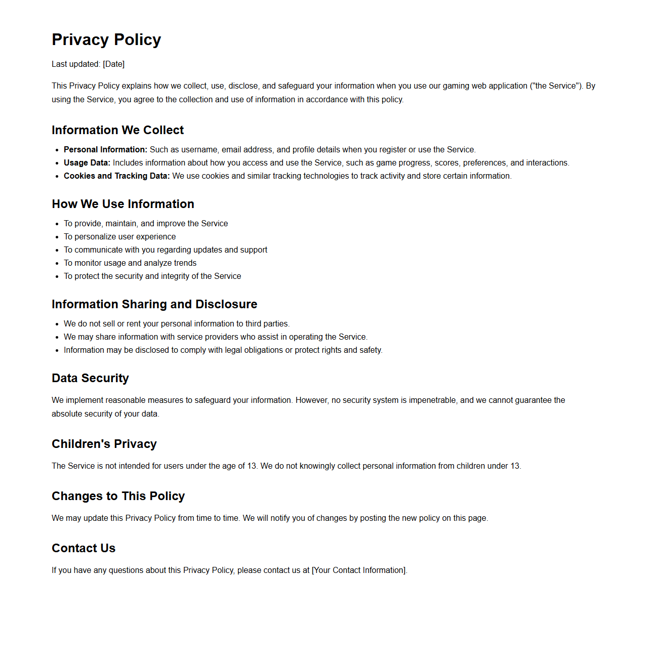 Privacy Policy Model for Gaming Web Applications