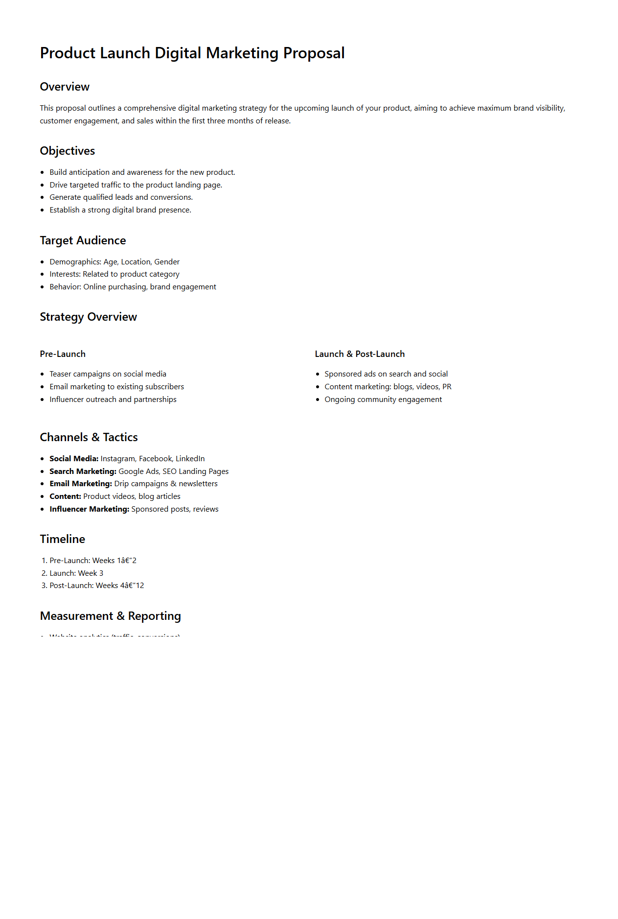 Product Launch Digital Marketing Proposal