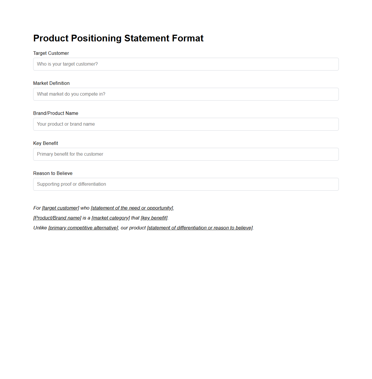 Product Positioning Statement Format